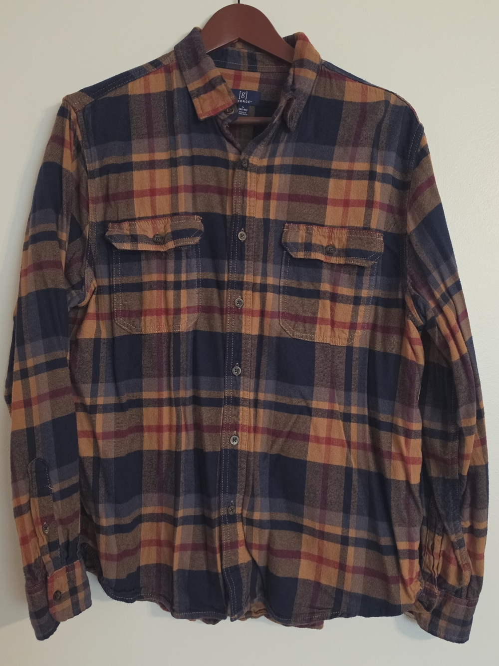 George Men's Navy Plaid Button-Down Shirt